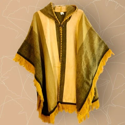 Soft & Cozy Alpaca Hand-knitted Poncho with Hood open style Yellow S0000126 - Image 1 of 4