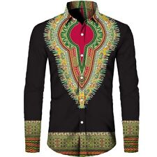 Man Short/Long Sleeve Africa Printed Folk-custom Button Shirt African Clothes US