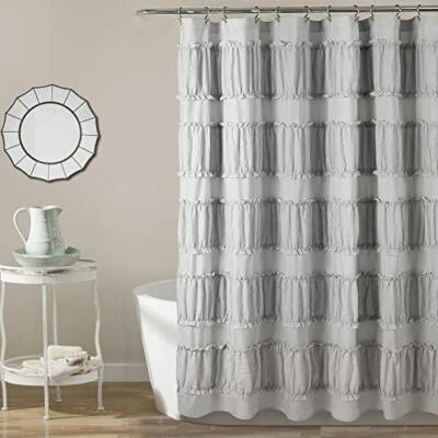  72" x 72" Gray Nova Ruffle Shower Curtain - Image 1 of 4