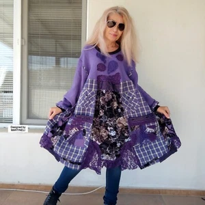 PLUS SIZE PURPLE DRESS 5X LOOSE SWEATSHIRT DRESS FLORAL VELVET DRESS SHIRT DRESS - Picture 1 of 11