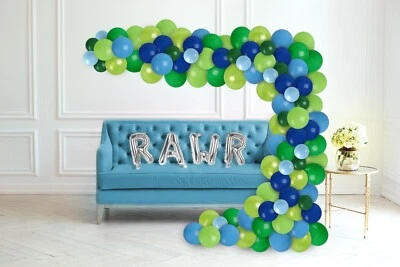Forest Jungle Dinosaur Birthday Party Balloon Garland Kit Blue & Green Balloons - Image 1 of 3