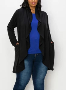 Coin 1804 Women Draped Flyaway Cardigan Duster Knit Top Black Plus Size 1X - Picture 1 of 3