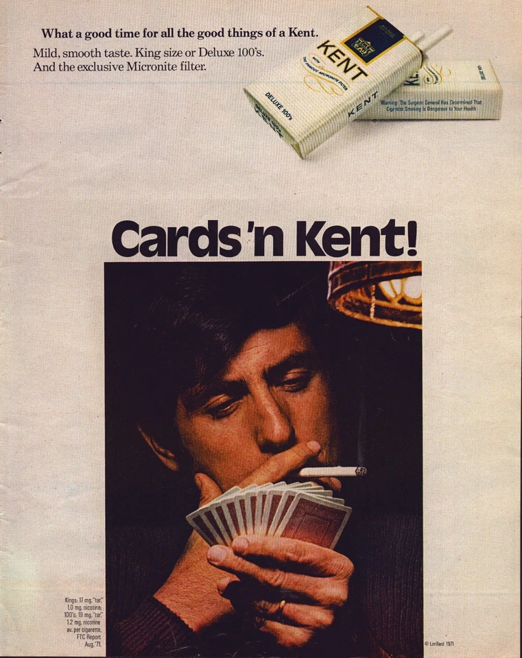 Tarjetas de juego con anuncio impreso Kent Cigarettes 1971 Foto 1 de 1