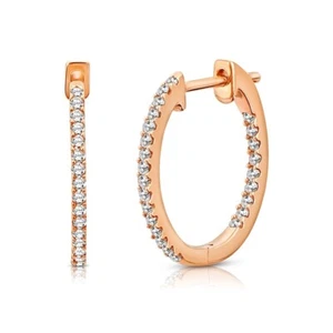 Round Lab Grown Diamond Hoop Earrings 10K Rose Gold Gift For Women 1.9gm - Picture 1 of 7
