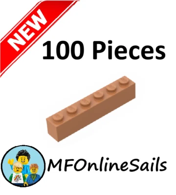 **NEW** 100x Genuine LEGO 1x6 Bricks - Medium Nougat - Piece # 3009 Bulk - Image 1 of 4