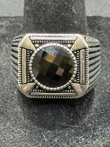 Anillo de caballero de ónix facetado pesado de plata de ley en nuevo estado talla 10,00 - Imagen 1 de 9