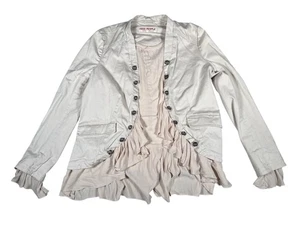 Free People Jacket Womens L Cream Ruffle Hem Button Front Boho Romantic Blazer - Picture 1 of 11