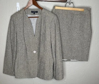 Traje falda tweed gris para mujer Evan Picone talla desajuste 16/14 vintage oficina Foto 1 de 4