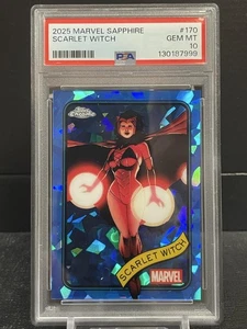 2025 TOPPS CHROME MARVEL SAPPHIRE SCARLET WITCH PSA 10 - Picture 1 of 2