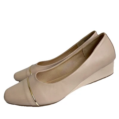 Anne Klein Mildred Nude Low Wedge Cap Toe Slip On Shoes 10 M iFlex Padded Insole - Image 1 of 4