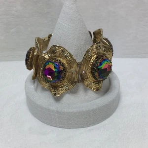 Judy Lee Watermelon Statement Gold Tone Bracelet Rhinestone Cabochons VTG - Picture 1 of 8