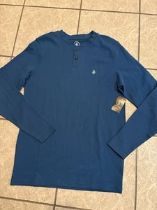 Volcom Long Sleeve Shirt Henley Thermal Blue Pullover Size Small NWT - Picture 1 of 9