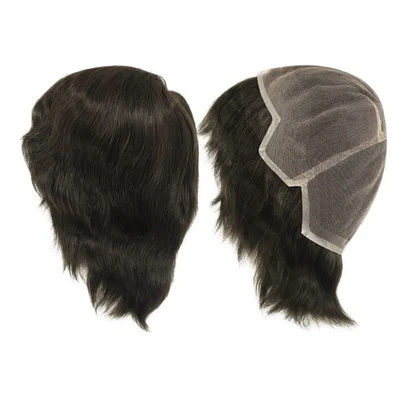 French Lace Toupee For Men Human Hair Replecement System  Hairpiece Off balck 6' - Image 1 of 4