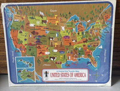 Vtg 1968 Frame Tray Puzzle Map Of USA 75902-1 Rainbow Works New - Image 1 of 4