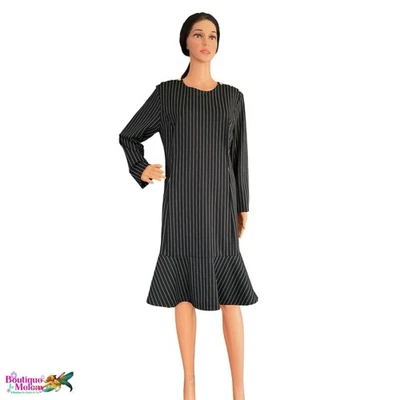 Ralph Lauren Black Label Pin Striped Peplum Dress Long Sleeve Women Sz XL NEW - Image 1 of 4
