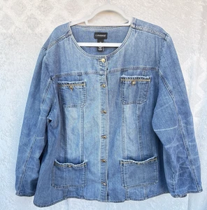 CATHERINES Jean Jacket Womens Plus 2X Gold Tone Buttons Casual City Blue Demin - Picture 1 of 12