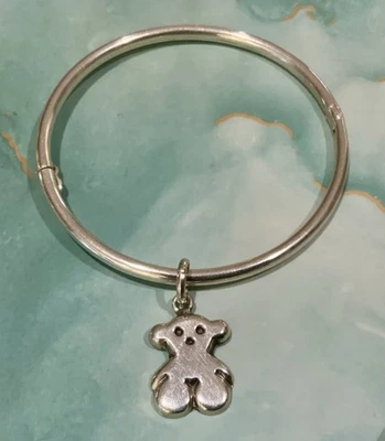 PULSEIRA INFANTIL PRATA 950 VINTAGE BERLOQUE PULSEIRA URSO DE PELÚCIA FECHO DE SEGURANÇA 6” - Imagem 1 de 4