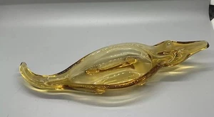 Viking Glass Gold Amber Alligator Ashtray Htf Piece - Picture 1 of 2