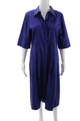 Lafayette 148 New York Womens Button Down A Line Dress Blue Size Medium - Image 1 of 4