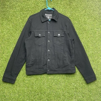 Chaqueta de mezclilla True Religion para hombre mediana camionero abotonada negra lavado oscuro Y2K Foto 1 de 4