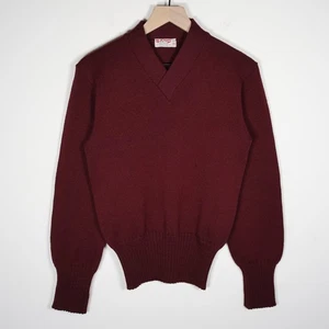 Vintage 60s Sand Knit 100% Wool V Neck Blank Sweater Maroon Size 38 - Picture 1 of 10