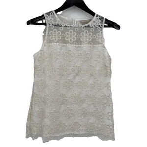 Banana Republic Ivory Silver Floral Embroidered Sleeveless Lined Top Sz 2 NEW - Picture 1 of 9