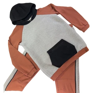 Boys Size 12 NWT Deux Par Deux Quilted Hoodie & Jogger Set Orange Black - Picture 1 of 7