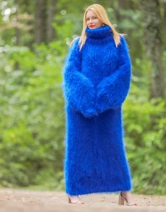 SuperTanya Vestido Mohair Azul Difuso Hecho a Mano Suéter Largo Listo para Enviar, XL-XXL - Imagen 1 de 8