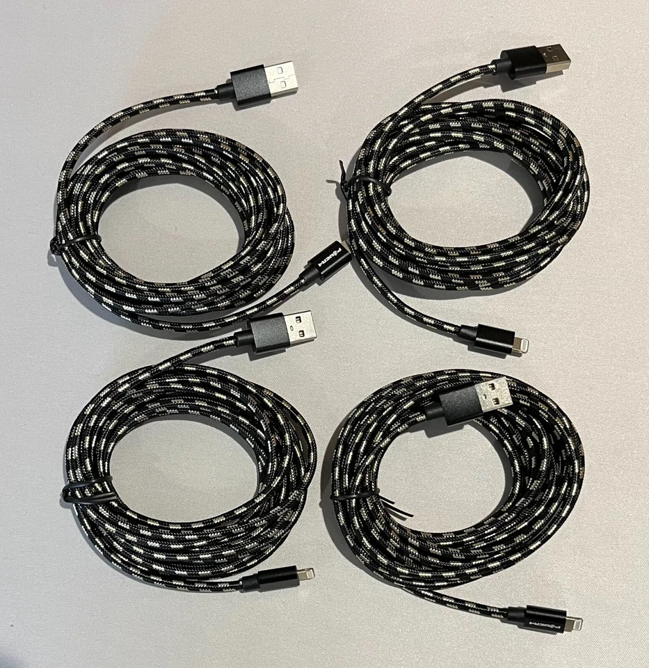 4x 10 Foot Charger Cable For iPhone 11/X/8/7/SE Nylon Braided 10 Feet 10ft Cord - Image 1 of 1