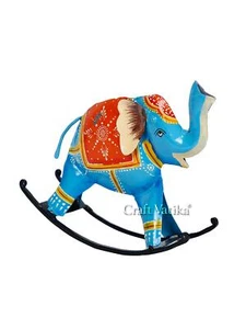 Iron Swing Elephant Trunk Up Showpiece, 9 x 7 x 2 Inches, Multicolour Pack of 1 - Picture 1 of 5