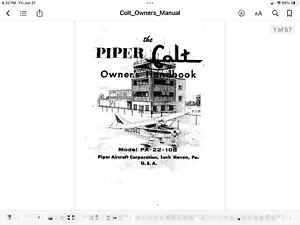 Piper Colt Model PA-22-108 Owners Handbook Manual 1963 edition w/ 1968 revisions - Foto 1 di 10