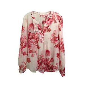 Creative Commune Damen Top L Glenlea Bluse Tunika rot Blumenmuster Boho V-Ausschnitt durchsichtig - Bild 1 von 9