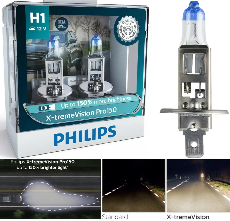 Philips X-TremeVision Pro150 H1 55W Two Bulbs Headlight High Beam Replacement OE - Image 1 of 4