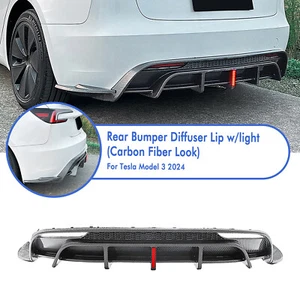 Labio difusor de parachoques trasero aspecto fibra de carbono con luz para Tesla Modelo 3 2024-2025 - Imagen 1 de 11