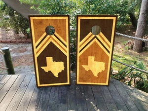 WATERPROOF & FADEPROOF Cornhole Board Wraps  -   Wood Grain Texas State - Picture 1 of 3