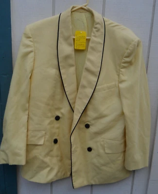 CHAQUETA ESMOQUIN VINTAGE AÑOS 70 HOMBRE AMARILLA CON RIBETE NEGRO DOBLE BOTONADURA TALLA 39sMD Foto 1 de 4