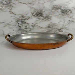 ODI Old Dutch Copper Oval Gratin Pan Roaster Handcrafted Korea Brass Handles VTG - Picture 1 of 11