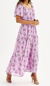 NWT DRAPER JAMES RSVP XXL LILAC DITSY FLORAL CHIFFON MAXI BOHO LINED S/S DRESS - Picture 1 of 23