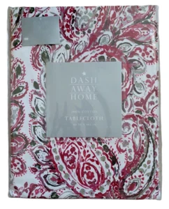 NEW Dash Away Home Christmas Paisley Cotton Tablecloth Red White Green 60" x102" - Picture 1 of 4