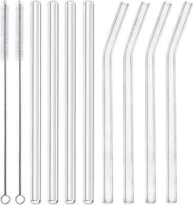 Glass Smoothie Straws 10 X 10 Mm Long Reusable Clear Drinking Straws Pack Of 8 - Picture 1 of 7