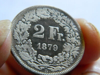 1879  2 Francs B - Switzerland - (KM21) - Silver coin.835 - VF - Rare Coin - Image 1 of 4