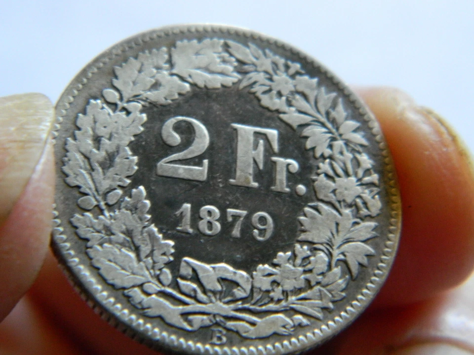 1879  2 Francs B - Switzerland - (KM21) - Silver coin.835 - VF - Rare Coin - Image 1 of 4