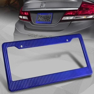 1 x JDM Blue Carbon Fiber Look License Plate Frame Cover Front Or Rear US Size - Picture 1 of 4