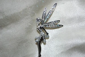 Silver Crystal Fairy Pin Tinkerbell Peter Pan Princess Queen Goblin - Picture 1 of 3