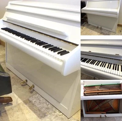 White Gloss Modern Upright Piano Restored Guarantee Delivery REFINISHED - Image 1 of 4
