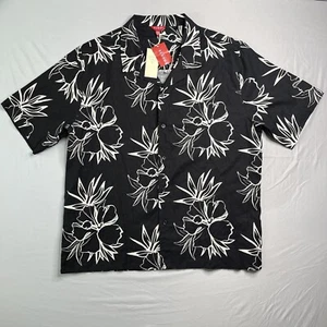 Guess Shirt Mens Large Black Floral Hawaiian Button Up Eco Linen Oversized Camp - Picture 1 of 18