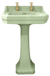 TRTC Art Deco Green 56cm Basin and Pedestal - Picture 1 of 3