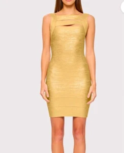 Mini Abito Herve Leger Foil Spalline Oro Grande Bodycon Nuovo con etichette Capodanno - Foto 1 di 8