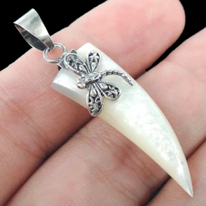 Ciondolo Piccolo Ciondolo Naturale Madreperla Dragonfella Design Argento 925 - Foto 1 di 4