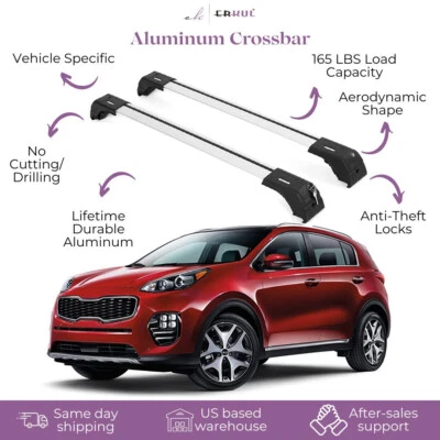 Se adapta a Kia Sportage 2017-2022 con rieles de fábrica 2 piezas barras transversales de techo 165 libras Foto 1 de 4